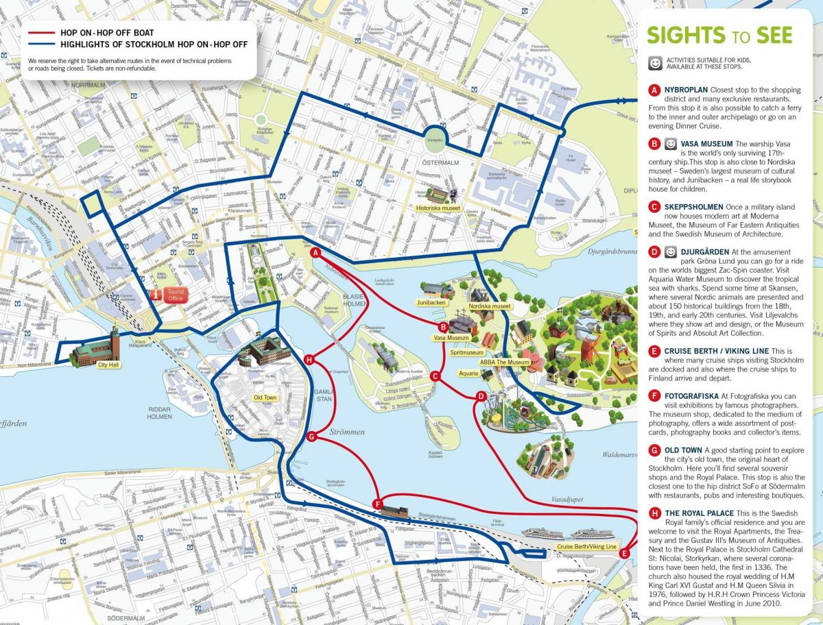 Sztokholm-hop-hop-off łodzi mapie