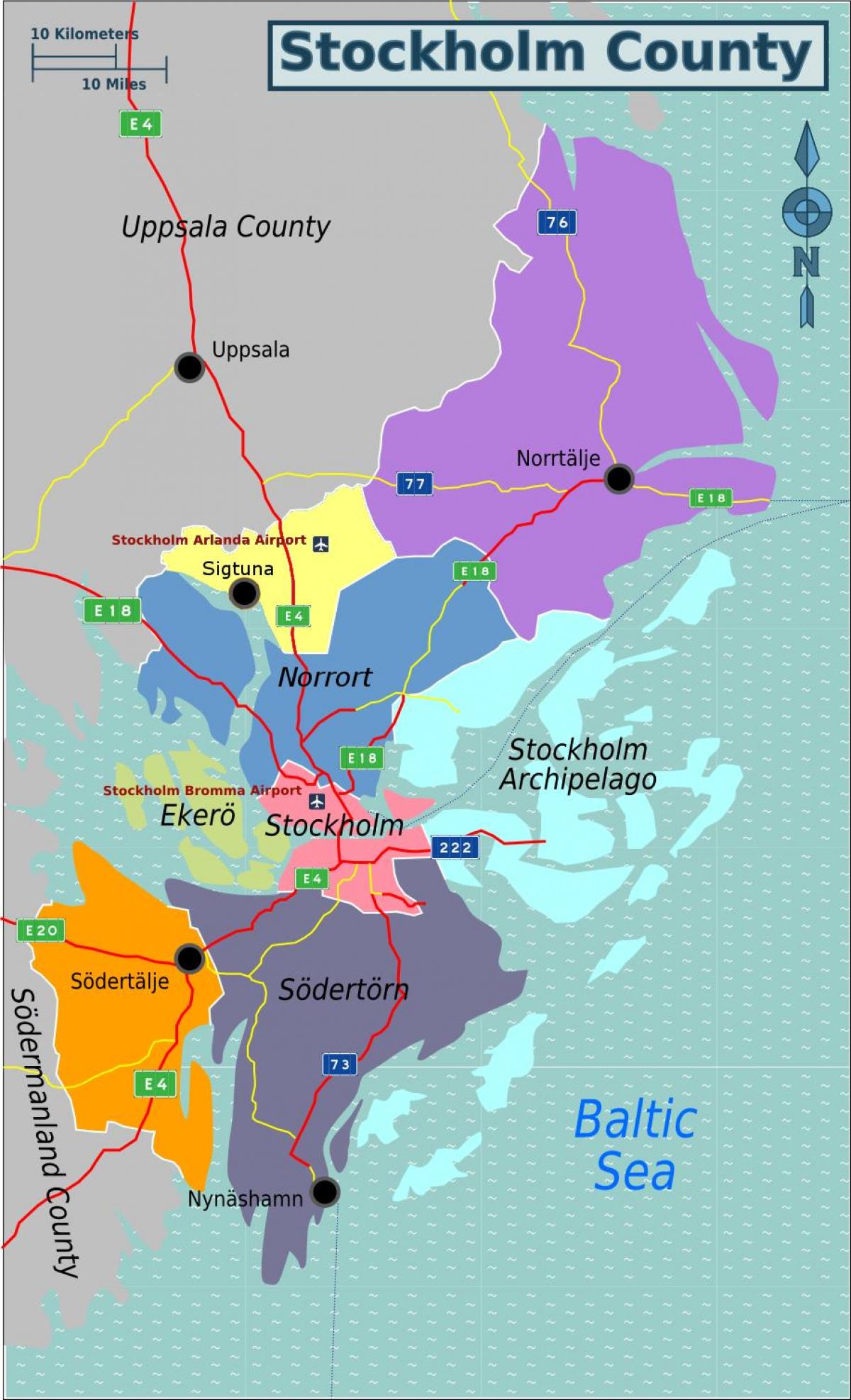 mapa przedmieściach Sztokholmu