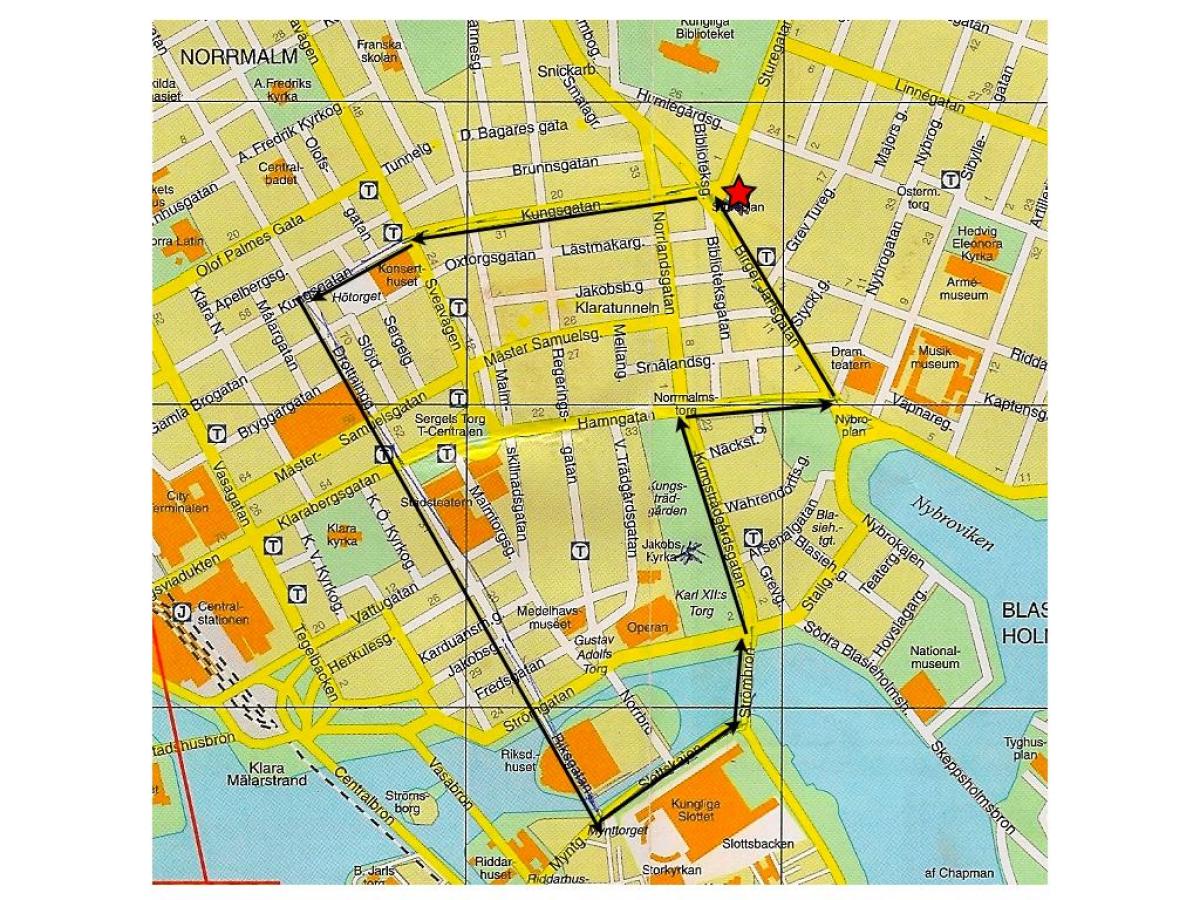 piesza wycieczka po Sztokholmie mapie