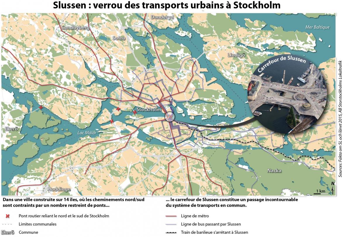 mapa слюссен w Sztokholmie